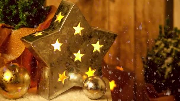Filmación Árboles Navidad Decoraciones Estrellas Para Temporada Adviento Con Efecto — Vídeo de stock