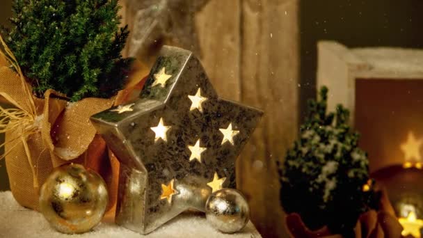 Filmación Árboles Navidad Decoraciones Estrellas Para Temporada Adviento — Vídeo de stock