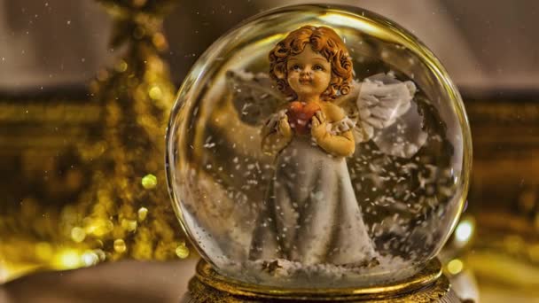 Footage Christmas Snow Globe Angel Decoration Advent Season — Stock Video