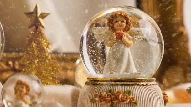 Imágenes Del Ángel Navidad Decoración Bolas Nieve Para Temporada Adviento — Vídeo de stock