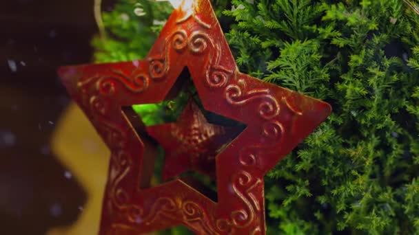 Video Festivo Natale Decorazione Stella Rossa Abete Stagione Dell Avvento — Video Stock