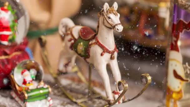 Boże Narodzenie Dekoracji Vintage Kucyk Zabawki Sezon Adwentowy — Wideo stockowe