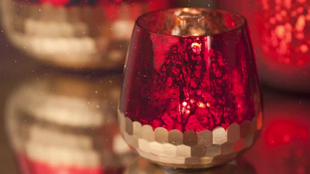 Rosso Rubino Decorazione Luci Candela Natale Stagione Dell Avvento — Video Stock