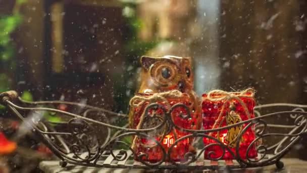 Video Decoración Vela Búho Navidad Para Temporada Adviento Con Efecto — Vídeo de stock