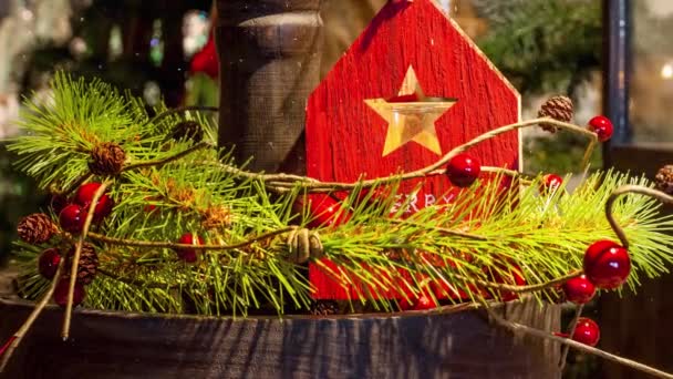 Vídeo Feliz Natal Vermelho Decoração Casa Madeira Para Temporada Advento — Vídeo de Stock