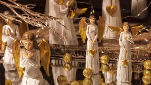 Video Van Kerst Engelen Met Gouden Vleugels Decoratie Voor Advent — Stockvideo