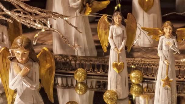 Vídeo Anjos Natal Com Asas Douradas Decoração Para Temporada Advento — Vídeo de Stock