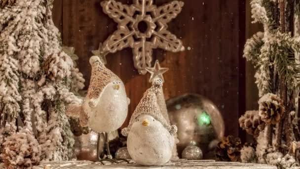 Video Van Witte Vogels Winter Hoeden Kerst Decoratie Voor Advent — Stockvideo