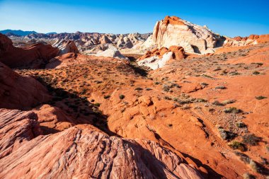 Ateş Vadisi 'nin kıvrımlı pembe ve turuncu renkli manzarası 