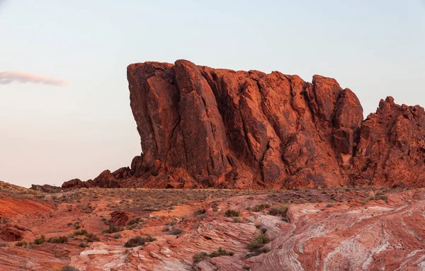 Rochers Roses Montagnes Vallée Feu Avec Coucher Soleil Épique Sur — Photo