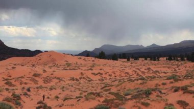 Sun has barely set above Coral Pink Sand Dunes State Park near Kanab, Utah, USA