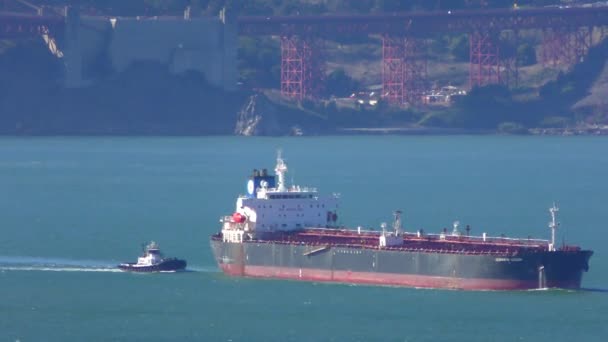 Cargo Ship Seen Coit Tower Telegraph Hill San Francisco California — Stock Video