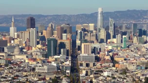 Market Street Dzielnicy Finansowej San Francisco Jak Widać Twin Peaks — Wideo stockowe