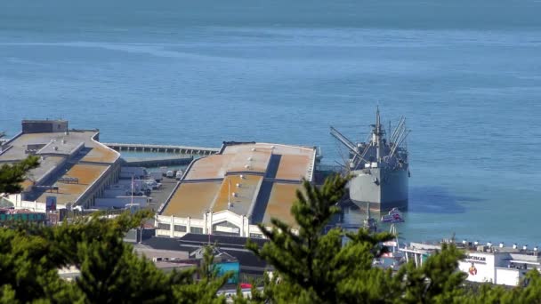 Muelle Barco Jeremiah Obrien Liberty Visto Desde Torre Coit Telegraph — Vídeos de Stock