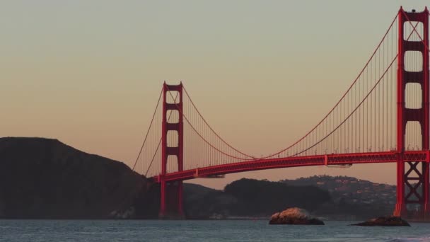 Golden Gate Köprüsü Baker Sahili Nden Gün Batımında San Francisco — Stok video