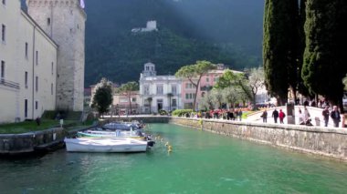 RIVA DEL GARDA, ITALY - APRIL 19, 2015: 4K footage of the historic city centre on April 19, 2015, in Riva del Garda, Italy. Riva del Garda is a popular holiday location in northern Italy.