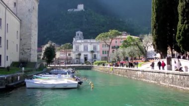 RIVA DEL GARDA, ITALY - APRIL 19, 2015: 4K footage of the historic city centre on April 19, 2015, in Riva del Garda, Italy. Riva del Garda is a popular holiday location in northern Italy.