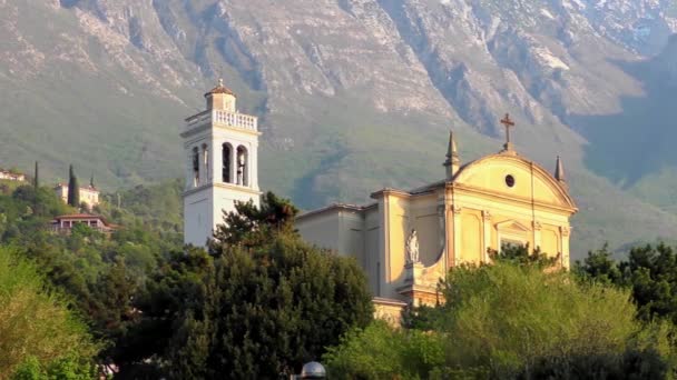 Igreja Stefano Malcesine Lago Garda Itália Filmagem Filmada Final Tarde — Vídeo de Stock