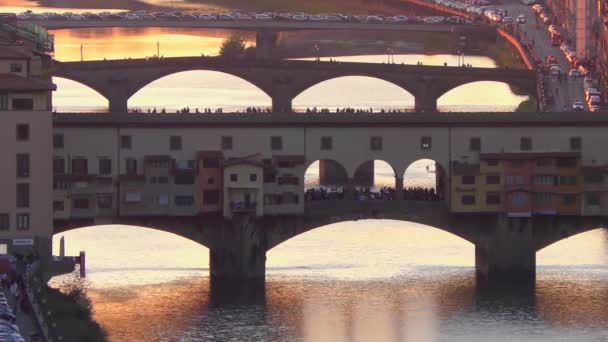 Blick Auf Die Brücke Ponte Vecchio Florenz Italien — Stockvideo