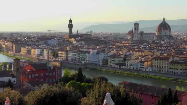 Floransa Gün Batımından Önce Piazzale Michelangelo Dan Görüldüğü Gibi Görüntü — Stok video