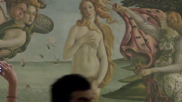 Bilder Personer Som Tittar Berömda Målning Venus Födelse Konstnären Sandro — Stockvideo
