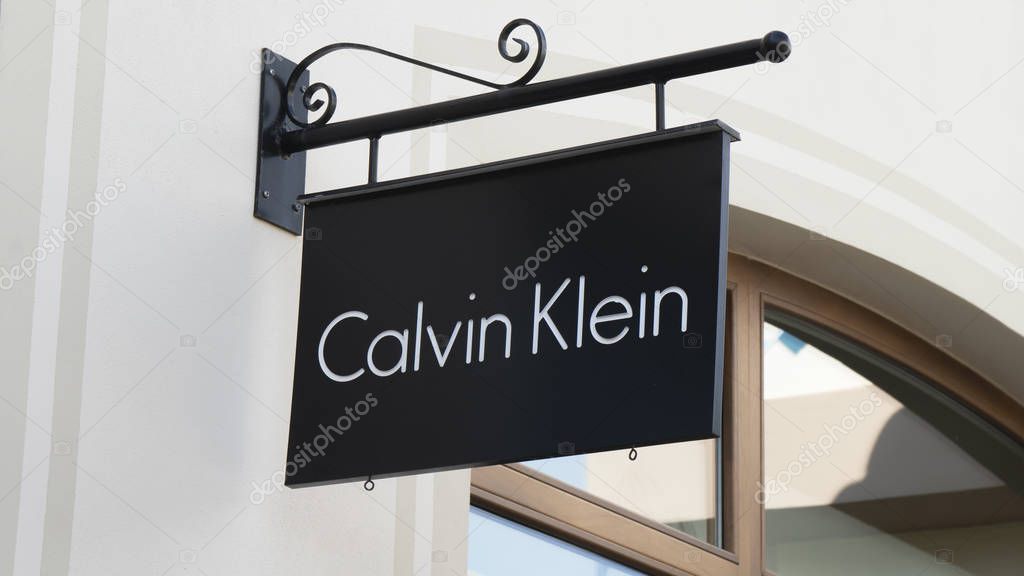 Palma de Mallorca, Spain - September 23, 2017.  Calvin Klein store sign. Calvin Klein is an American fashion house with both luxury and commercial lines