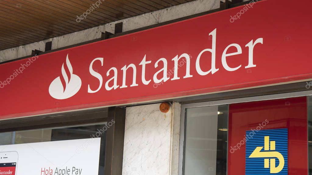 Palma de Mallorca, Spain - September 20, 2017. Santander bank business sign. Santander Group is a Spanish banking group.