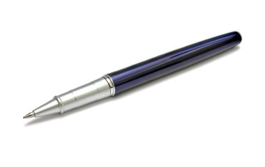 Beyaz arkaplanda mavi tükenmez kalem