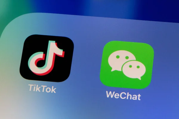 Ostersund Suécia Okt 2020 Ícones Aplicativos Tiktok Wechat Tiktok Wechat — Fotografia de Stock