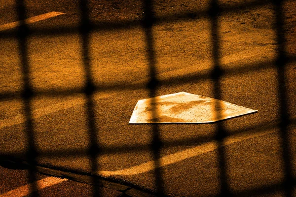 Baseball Home Plae Backstop Alambre Cerca Eslabón Cadena —  Fotos de Stock