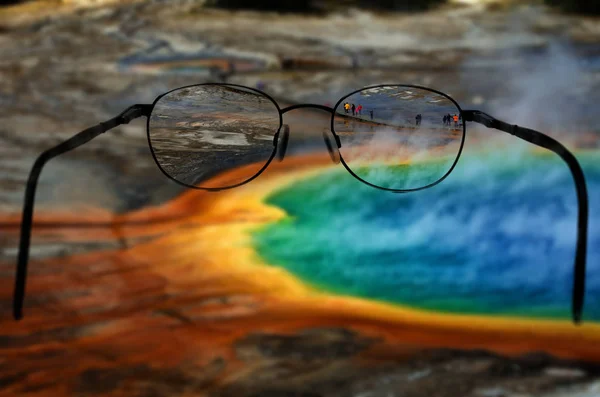 Grand Prismatic Pool Parque Nacional Yellowstone Colores Gafas Fuera Foco — Foto de Stock