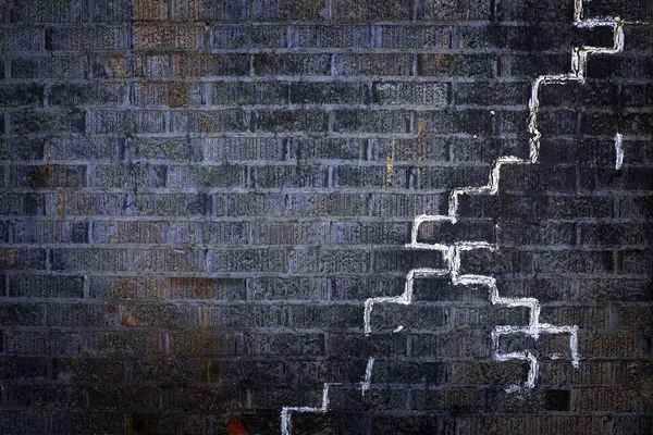 Karanlık Boyalı Tuğla Duvar Doku Beyaz Çatlaklar Tamir Için — Stok fotoğraf
