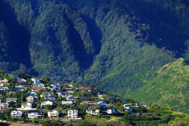 Hill yeşil büyüme tropikal konumu Dağları ile evler
