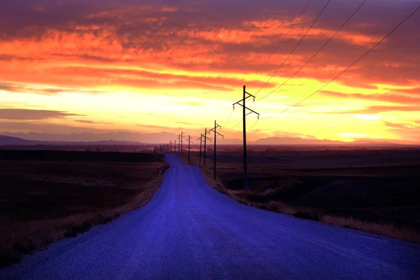 Telephone Power Poles Countryside Rural Area Sunset Sunrise — Stock Photo, Image