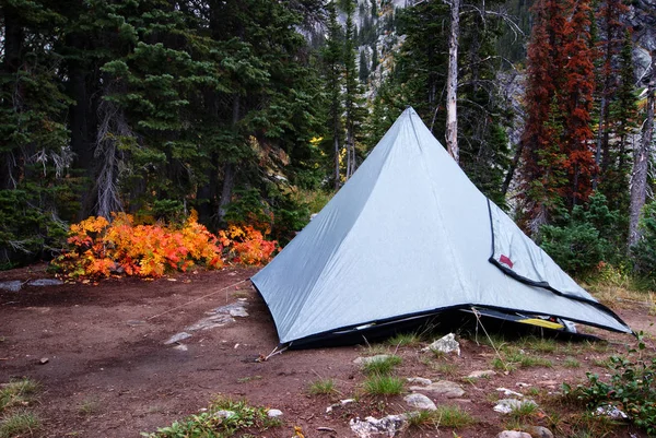 Tente Camping Dans Les Montagnes Sauvages Refuge Nuit Dans Forêt — Photo