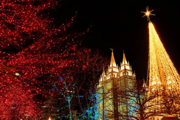 Salt Lake City Tempio Mormone Luci Natale Dicembre Utah — Foto Stock