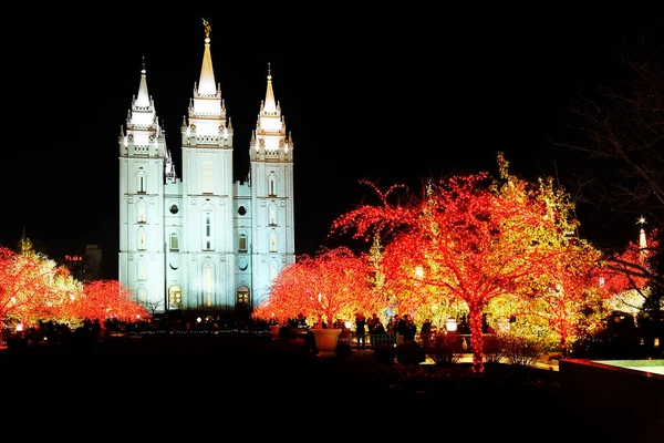 Salt Lake City Mormon Temple Christmas Lights December Utah — Stock Photo, Image