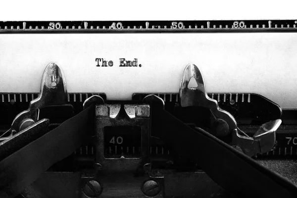 Régi Vintage Írógép Gombok Karakterek Beírt Szavakat Végén Történet Vége — Stock Fotó