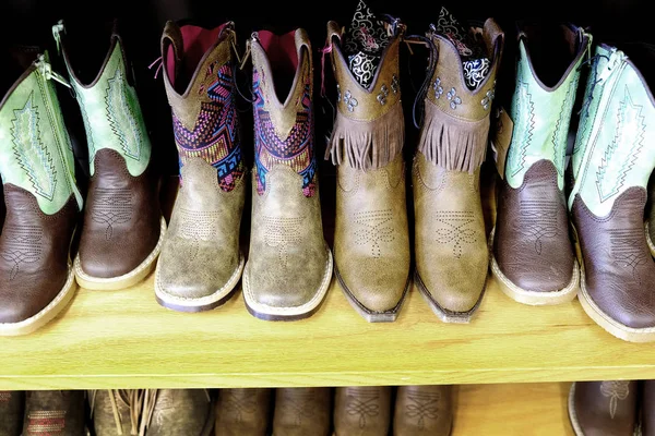 Colorful Cowboy Boots Shelf Fashion Shoes — Stock Photo, Image