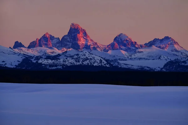 Sonnenuntergang Mit Alpenglühen Auf Tetons Tetons Berge Zerklüftet — Stockfoto