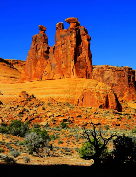 Red Rock Klippa Ansikte Moab Nationalpark Utah Vildmarken Berg Naturliga — Stockfoto