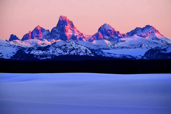 Tetons Tetons Dağlarında Gün Batımı Parlayan Alpen Işığı Engebeli — Stok fotoğraf