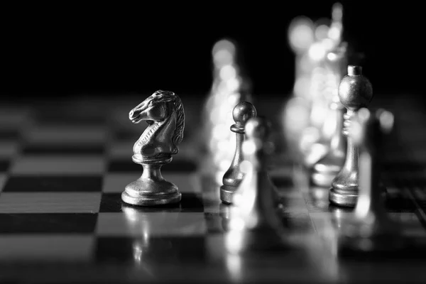 Pieces Chess Board Playing Game Strategy Knight Kingdom Gaming — Stock Photo, Image