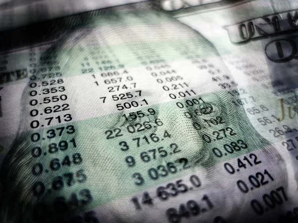 Benjamine Franklin Hundred Dollar Bills Numbers Representing Investing Gains Loses — Stock Photo, Image