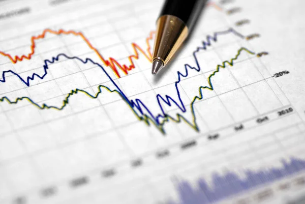 Graphs Pen Financial Stock Market Charts — Stock Photo, Image