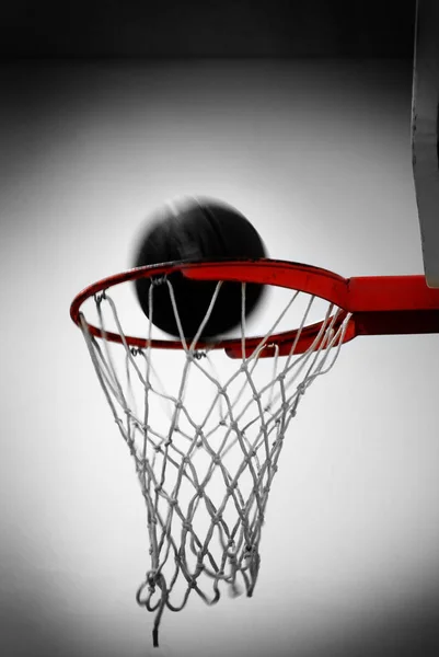 Basketbalový Koš Míčem Čisté Bodování Body Svištění Sportovní — Stock fotografie