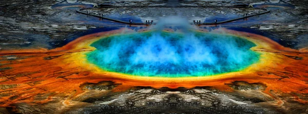 Majestic Grand Prismatic Pool Steem Basis Guyser Yellowstone Tourist Sight — Stock Photo, Image