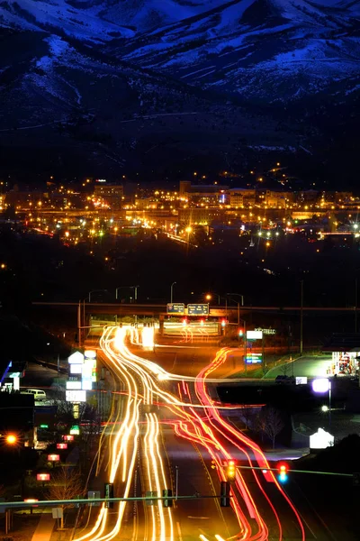 Driving Traffic Night Dark Lights Streak Road Highway — Stock Photo, Image