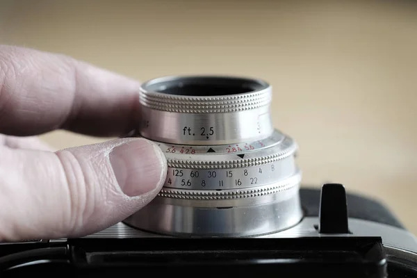 Oude Camera handleiding Lens fotografie apparatuur — Stockfoto