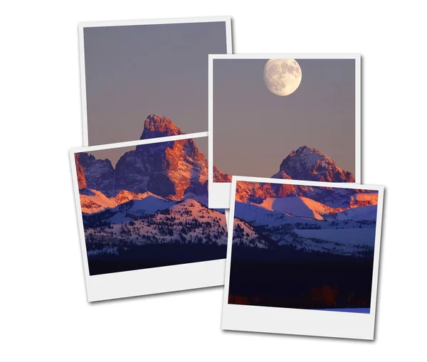 Filmrahmen Polaroid Sonnenuntergang Licht Alpenglühen auf Tetonen Tetonmou — Stockfoto